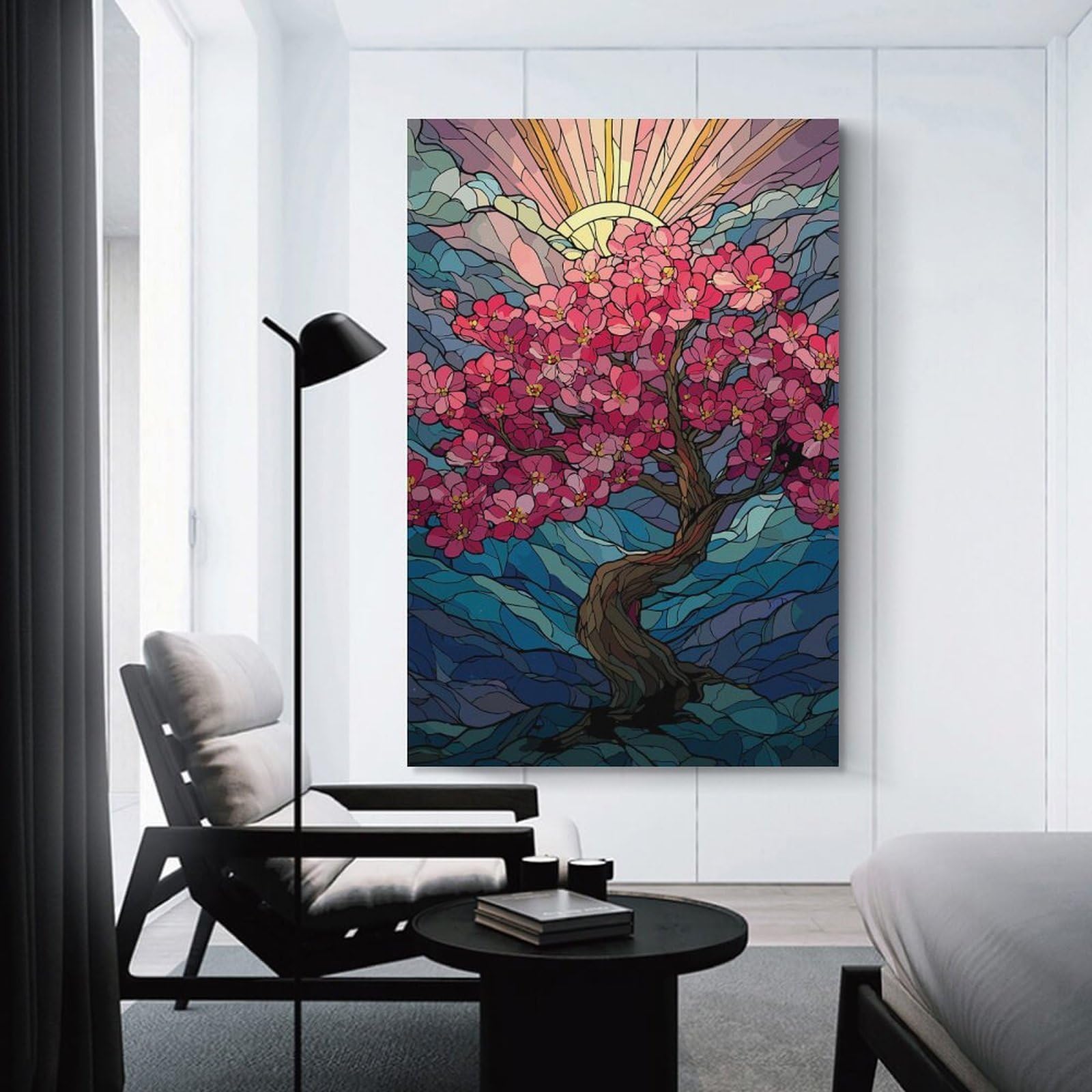 Junmoney Stained Glass Cherry Blossom Tree(2) Wall Art Print 12x18inch(30x45cm), for Home, Office, Studio Or Guest Room, A Flexible Wall Accent for Shared Spaces
