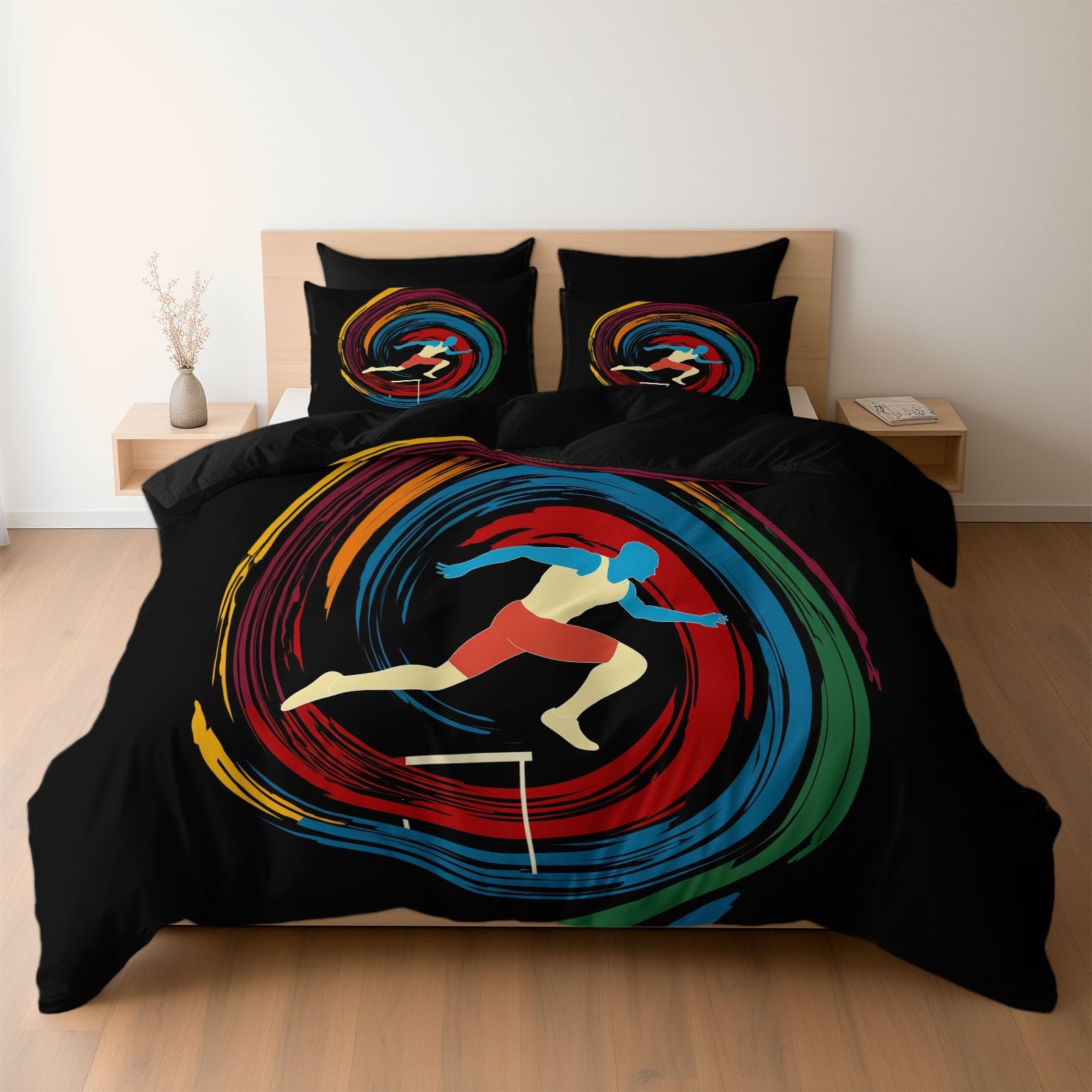 Parure de lit noir 200x200cm avec housse de couette en microfibre et taies d'oreiller