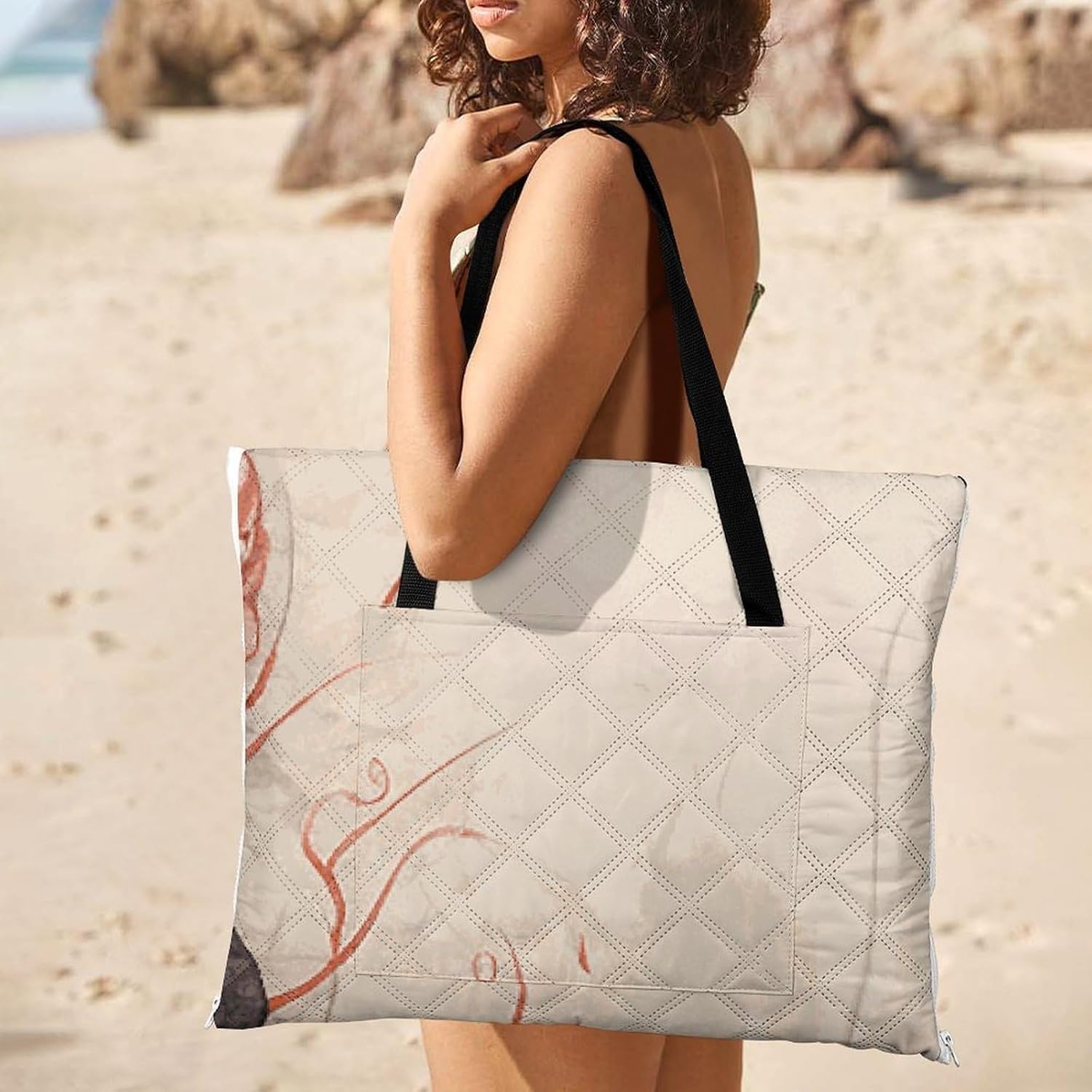 Ancient Skull and Flowers Picnic Blanket 200x200cm, Foldable 2-in-1 Picnic Mat and Tote Bag Portable Waterproof Beach Mat Sandproof Outdoor Blanket for Park, Hiking, Beach, Camping, Travel