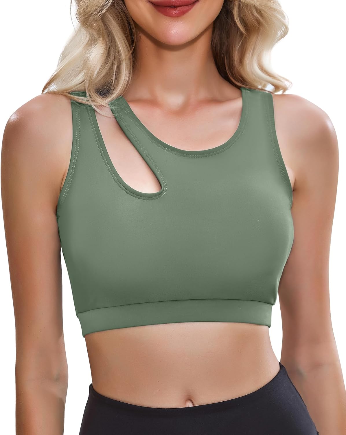 GRAPENT Bikini Tops for Women Cutout Cropped Sporty Tankini Tops Beach Vacation Bathing Suit Padded Swimwear Top Only