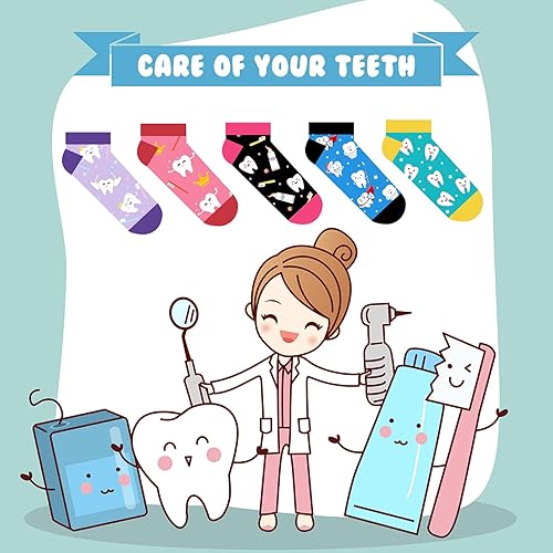 Miniatura 6 de Vicenpal 5 pares de calcetines novedosos para mujer con dientes de enfermera, dentista, higienista, regalo para Navidad, enfermería, médico (estilo