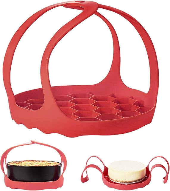 Pressure Cooker Sling,Silicone Bakeware Lifter Silicone Sling Lifter for Pressure Cooker Bakeware Silicone Bakeware Sling Silicone Egg Rack with Handles Anti-Scalding Silicone for Pot 6/8Qt Red