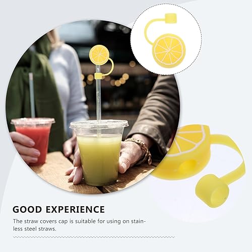Miniatura 5 de Tapón de popote de silicona, 3 unidades, fundas de paja de limón, reutilizables, cubiertas de pajita de silicona, tapones para vasos y pajita de