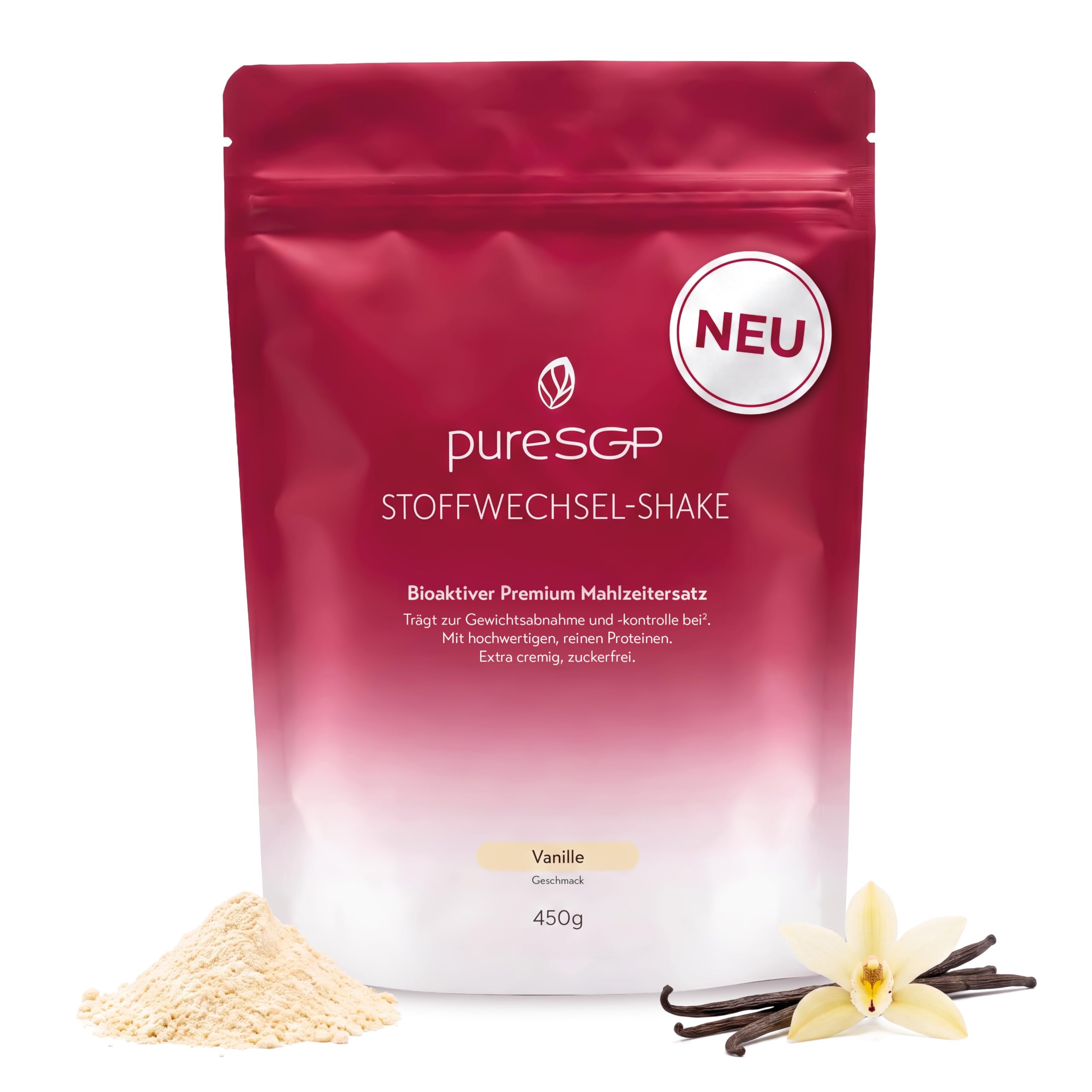 pureSGP® Stoffwechsel-Shake Vanille [450g]: Premium Abnehm-Shake aktiviert Stoffwechsel, cremig & sättigend