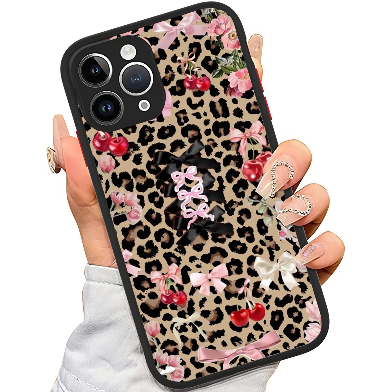 XUNQIAN Compatible for iPhone 12 Case, Cherry Pink Bow Coquette Cute Leopard Girl Aesthetic Protective Magnetic Phone Case (for iPhone 12)
