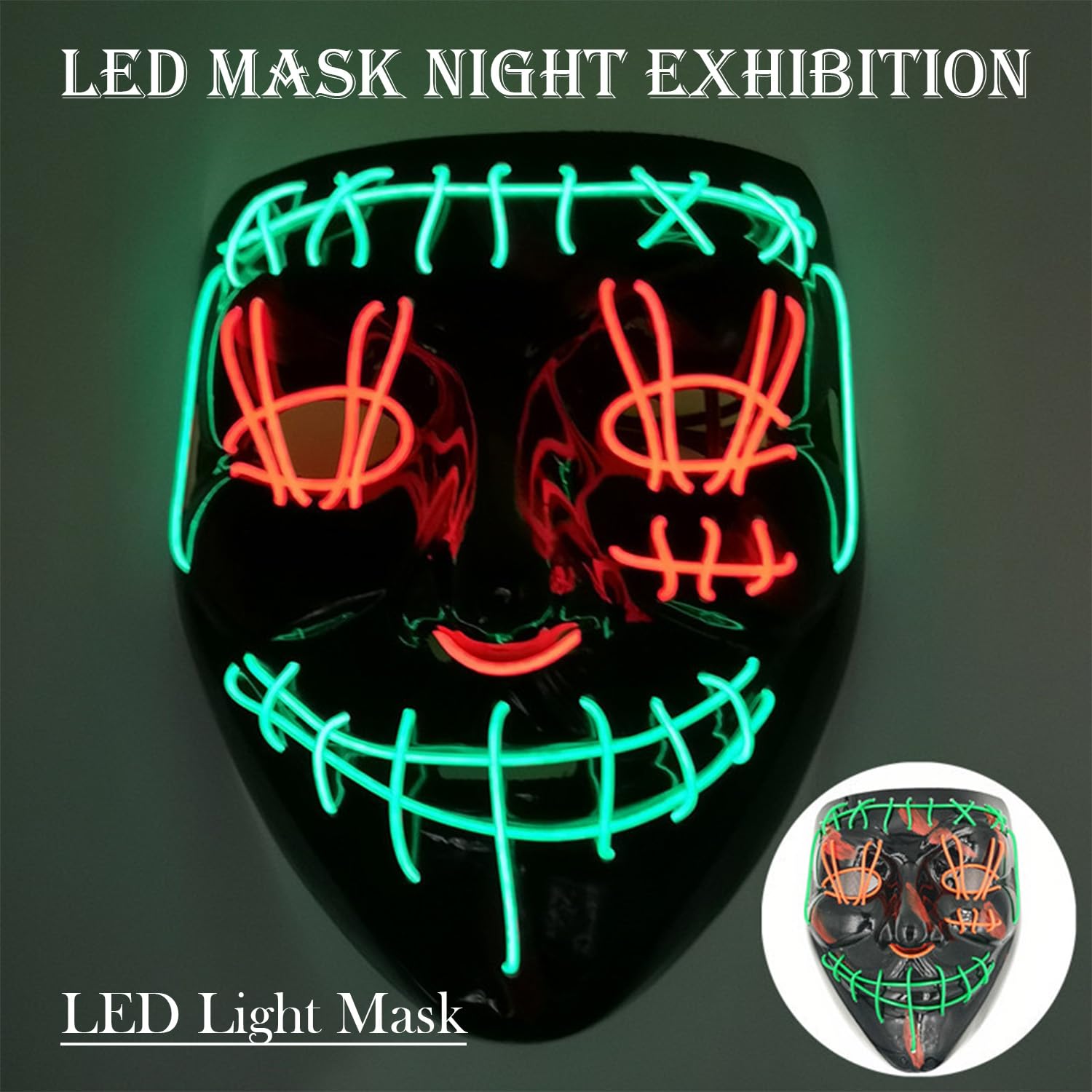 Halloween Mask with LED Lights - Scary Light-Up Mask for Costume Parties Cosplay, Masquerade & Carnival Festivals (black A) - Image 3