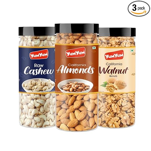 Dry fruits combo pack of Almonds, Cashew & Walnut | akhrot, kaju & badam 450gm - Almonds, Cashews, Walnuts