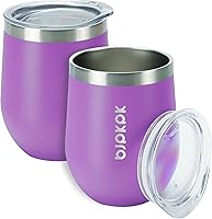 Vista 1 de BJPKPK 2 vasos de vino aislados de 12 onzas, vaso de vino aislado de 12 onzas con tapa, vasos de vino de acero inoxidable irrompibles, vaso aislado