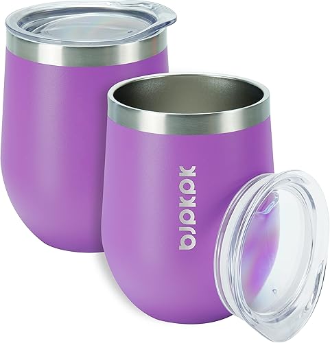 BJPKPK 2 vasos de vino aislados de 12 onzas, vaso de vino aislado de 12 onzas con tapa, vasos de vino de acero inoxidable irrompibles, vaso aislado
