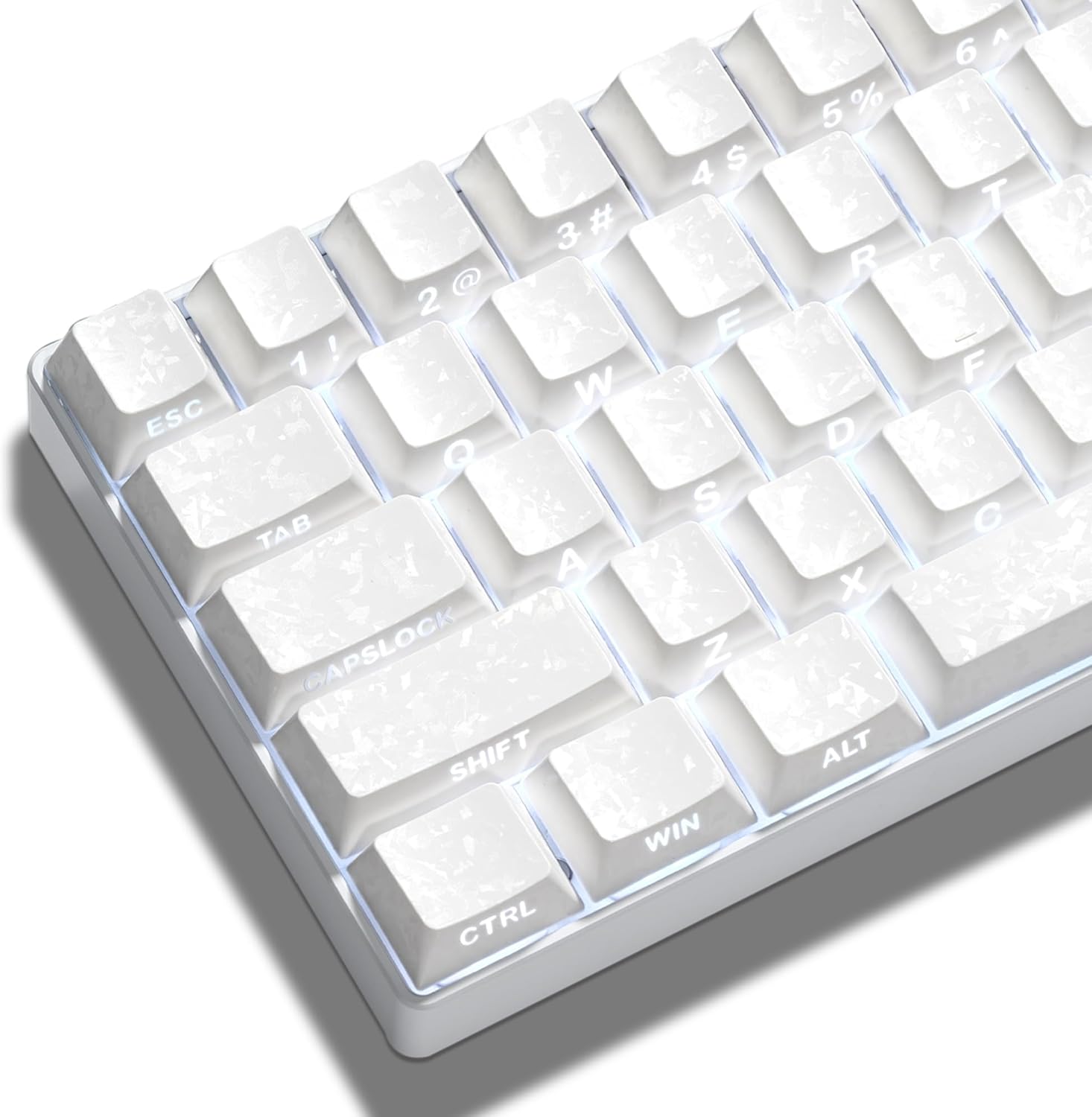 XVX White Shine Through Keycaps, Forged Carbon-Look Cherry Profile Keycap Set, 140-Key Keyboard Keycaps Fit for ANSI Layout MX Switches Mechanical Keyboard
