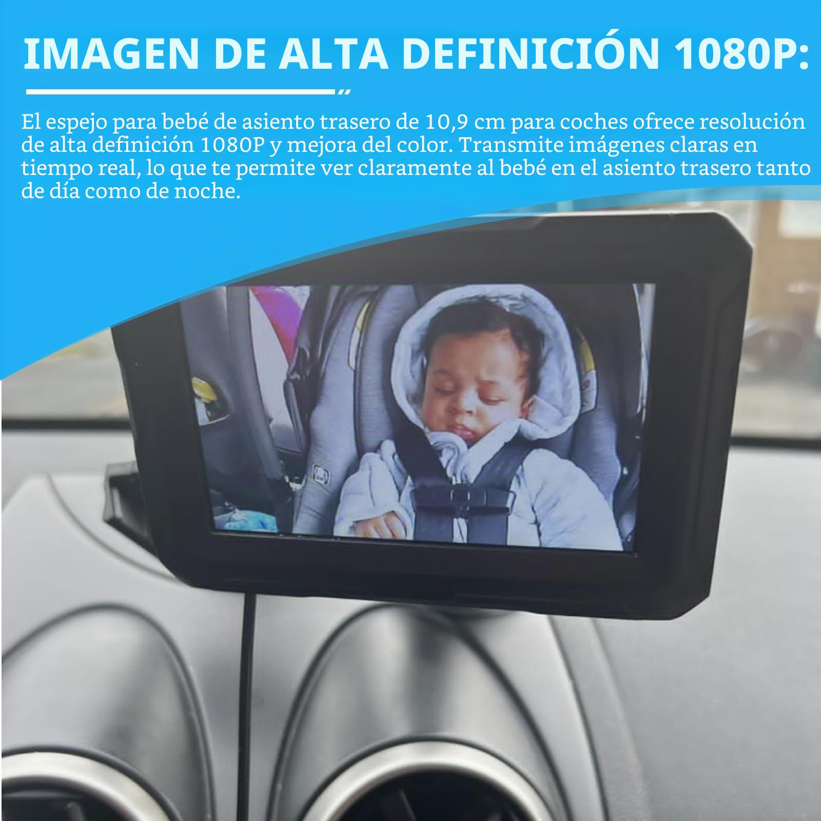 Cámara de coche para bebé HD 1080p con espejo, pantalla de 4.3 pulgadas, visión nocturna y gran angular de 150°, cámara trasera inalámbrica con monitor, monitor de seguridad para babyphone, Plug