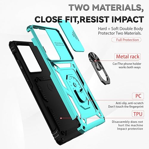 Miniatura 8 de Funda para Samsung Galaxy S21 Ultra con cubierta para lente de cámara, protector de pantalla HD, soporte de anillo magnético probado contra caídas