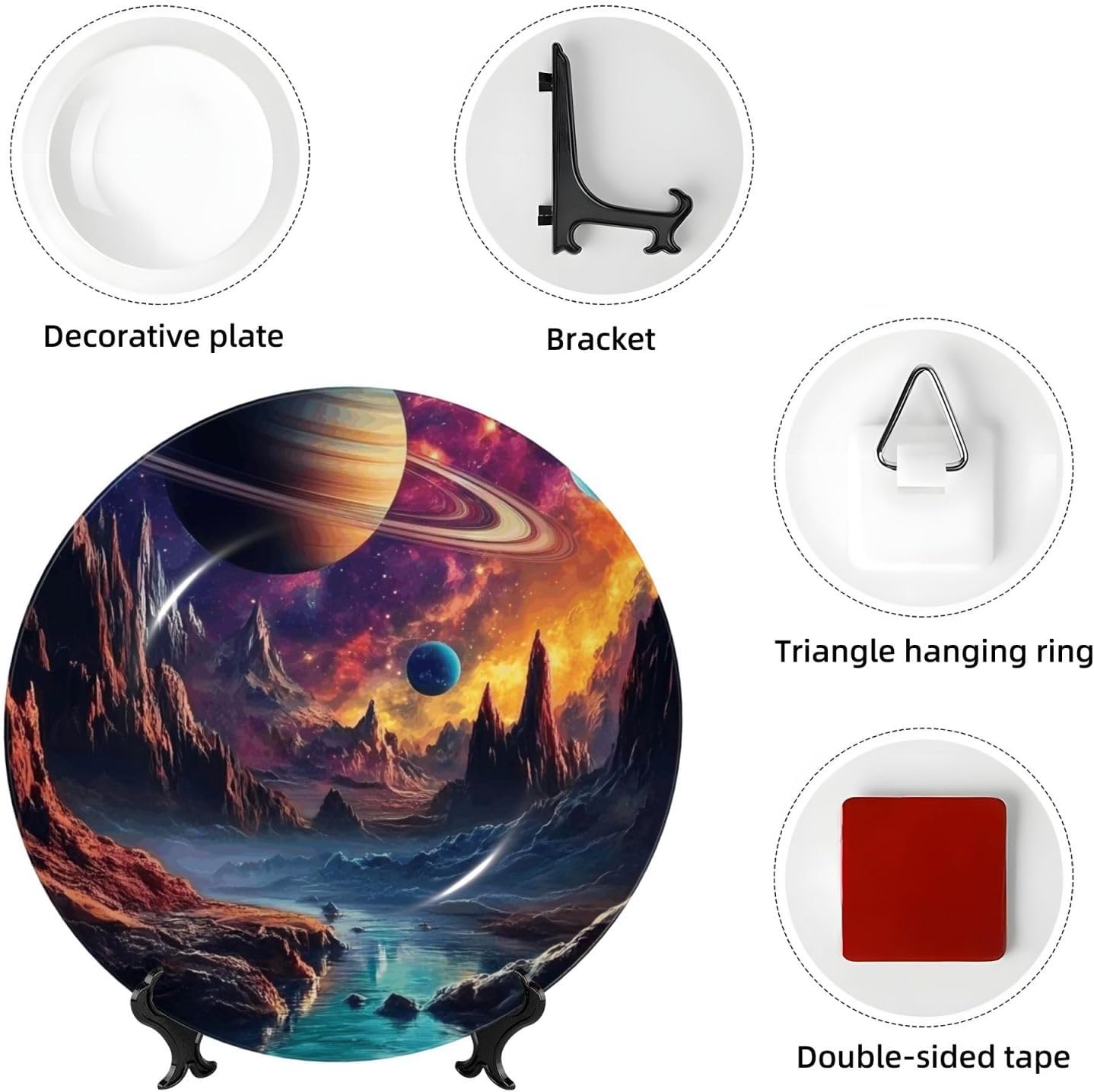 Space Galaxy Style Ceramic Plate Display Home Display With Stand Wall Hanging Plate For Home Decor 10 Inch