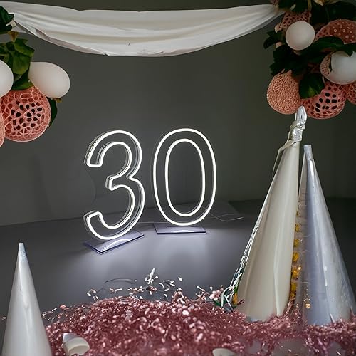 Miniatura 8 de Letrero de neón con forma de número 0, luz blanca fría alimentada por USB, para decoración de pared, ajustable con atenuador, letrero LED grande de