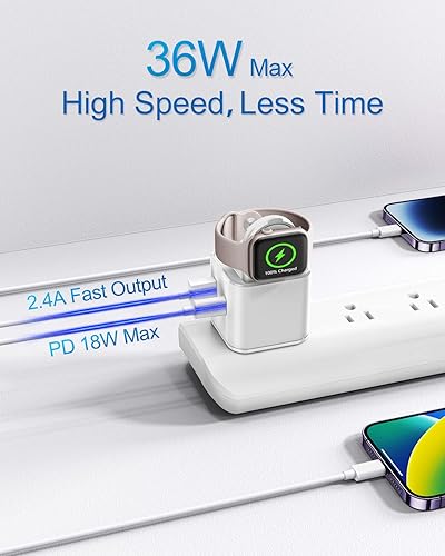 Miniatura 4 de BeaSaf Bloque de carga de 36 W para Apple con cargador de reloj integrado, bloque de cargador rápido PD plegable para iPhone, cargador de pared de