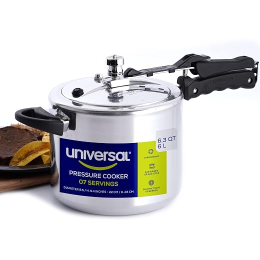 Universal 6.3 Quart / 6 Liter Pressure Cooker, 7 Servings, Pressure Canner With Multiple Safety Systems and Heat Resistant Handles For Can, Soup, Meat, Beans