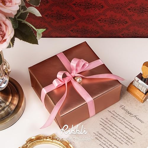 Miniatura 349 de Ribbli - Cinta de satén roja de doble cara, 1 pulgada x 25 yardas, uso para ramo de lazos, envoltura de regalo de Navidad, arreglo floral Rojo