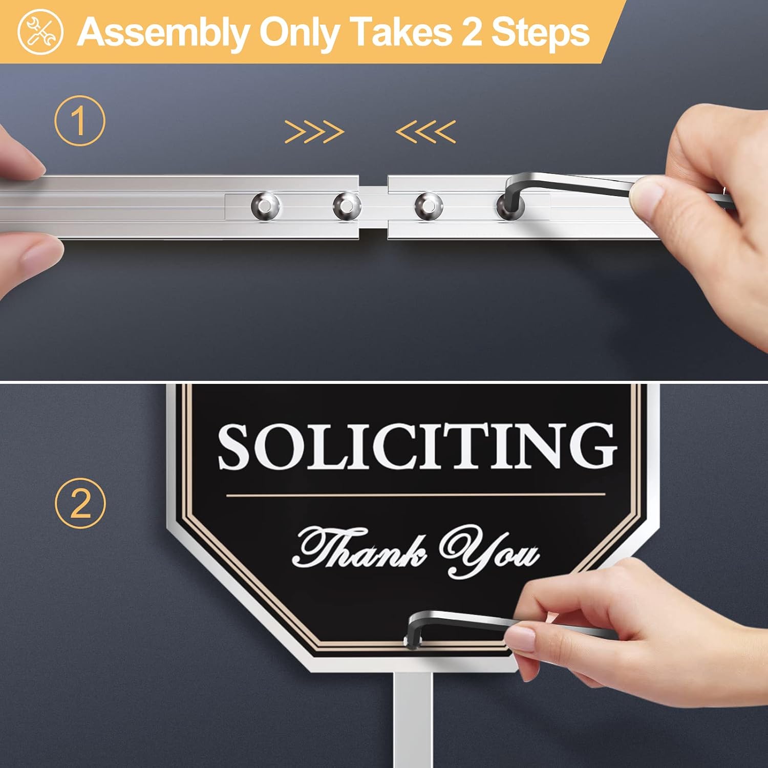 28" No Soliciting Sign for Yard, Aluminum, Collocation Self Adhesive Modern Design Door Sign,Metal Yard Sign with Stake,Heavy Duty Weather Resistance Sign(1 Pcs)