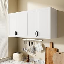 White Wall Mounted Laundry Room Floating Cabinet with 2 Doors 2 Handles, Adjustable Utility Shelf, Safe Kitchen Bathroom Hanging Organization Storage Cupboard 23.62" L 11.22" W 23.62" H