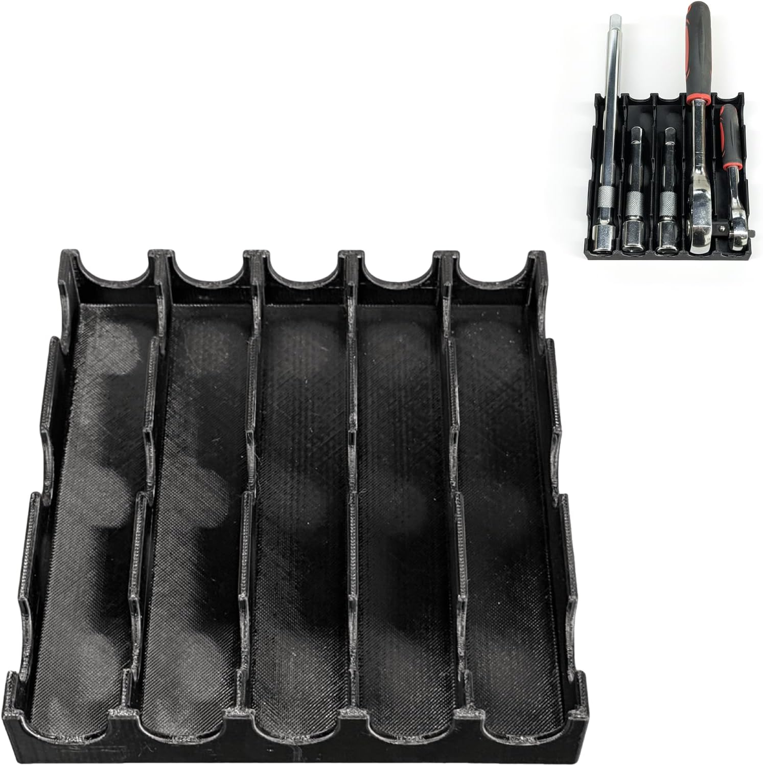 Ratchet & Extension Organizer Tray Toolbox Drawer Storage for Wrenches, Sockets & Drive Tools – Heavy Duty Tool Holder for Mechanics, DIY & Garages (black)