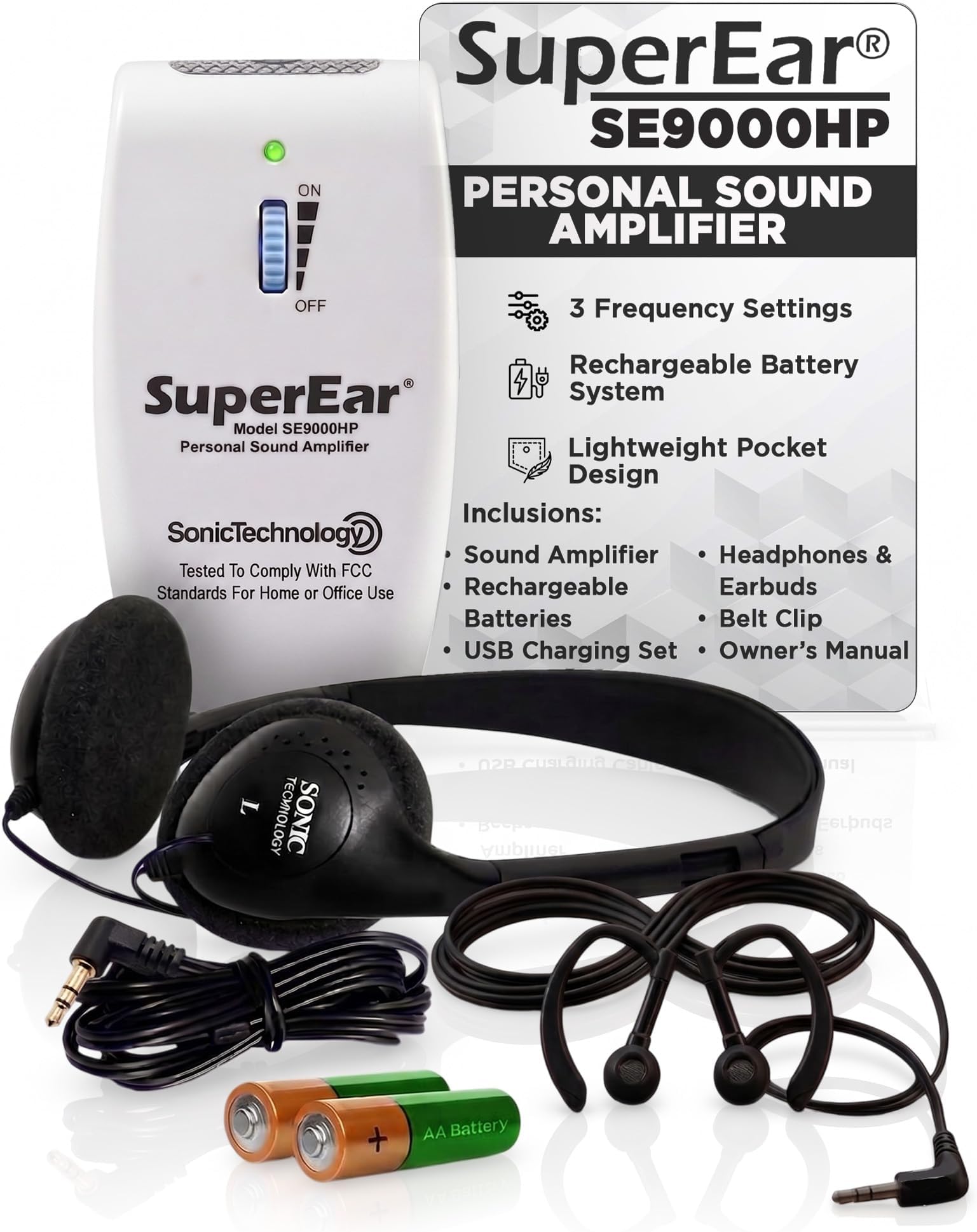 SuperEar Model SE9000HP for Seniors - Listening Amplifier for Seniors, Super Ear Personal Sound Amplifier, Sound Amplifier Listening Device. 50dB Ambient Sounds Increase