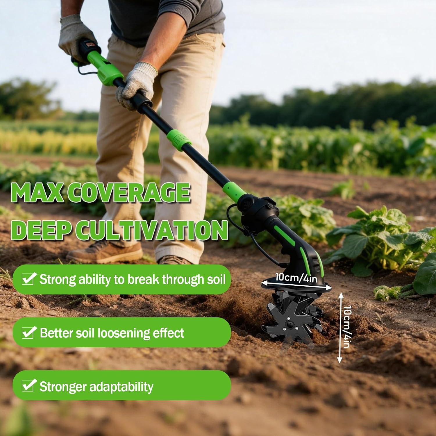 Electric Cordless Garden Tiller, 2026 New Hand Held Tiller for Gardening, 4” Depth x 4” Width, 235 RPM Lightweight 1.2kg Body with 2x1.5Ah Batteries & Charger for Lawn Vegetable Plots