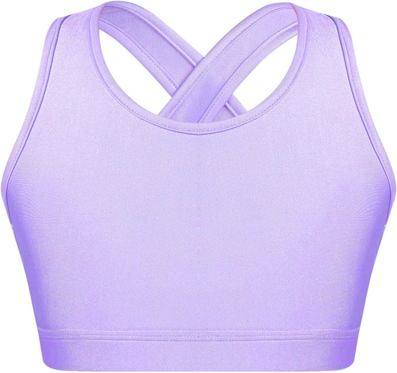 Girls Kids Criss Cross Back Mock Neck Crop Tops Bra for Ballet Dance Sports Workout Activewear