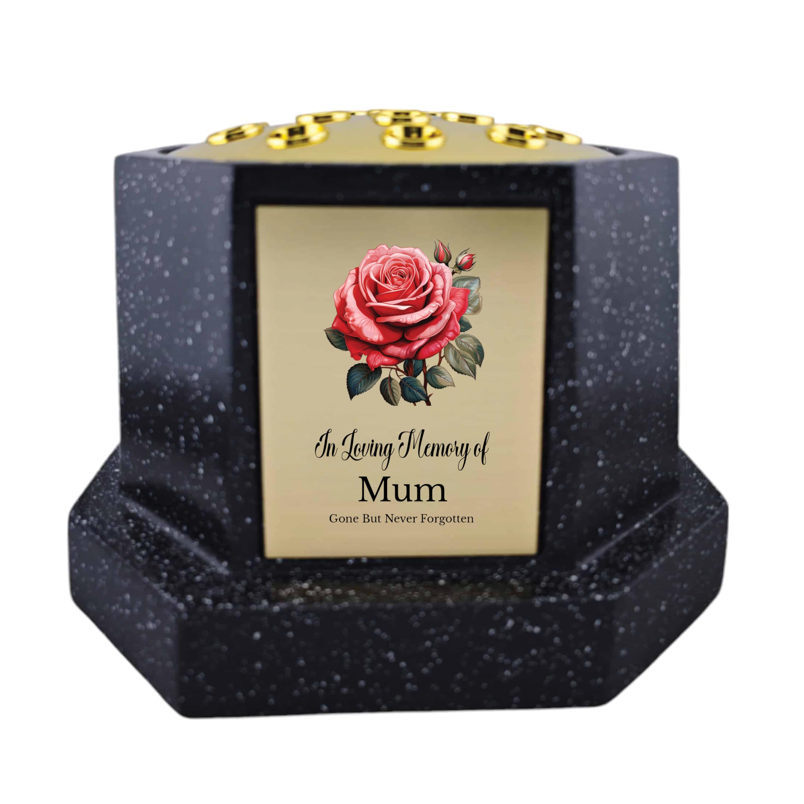 1Stclassgifts Black In Loving Memory Of Memorial Octagon Rose Bowl Grave Marker Flower Pot Vase With Rose Design Mum Dad & Lots More /Gold (Uv Printed) (Mum)