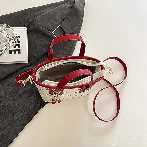 Miniatura 3 de Bolso tote de piel de cerezo Lindo bolso de hombro Y2K para mujer, bolso de diseñador rojo con asa superior, bolso de mano con estampado de frutas