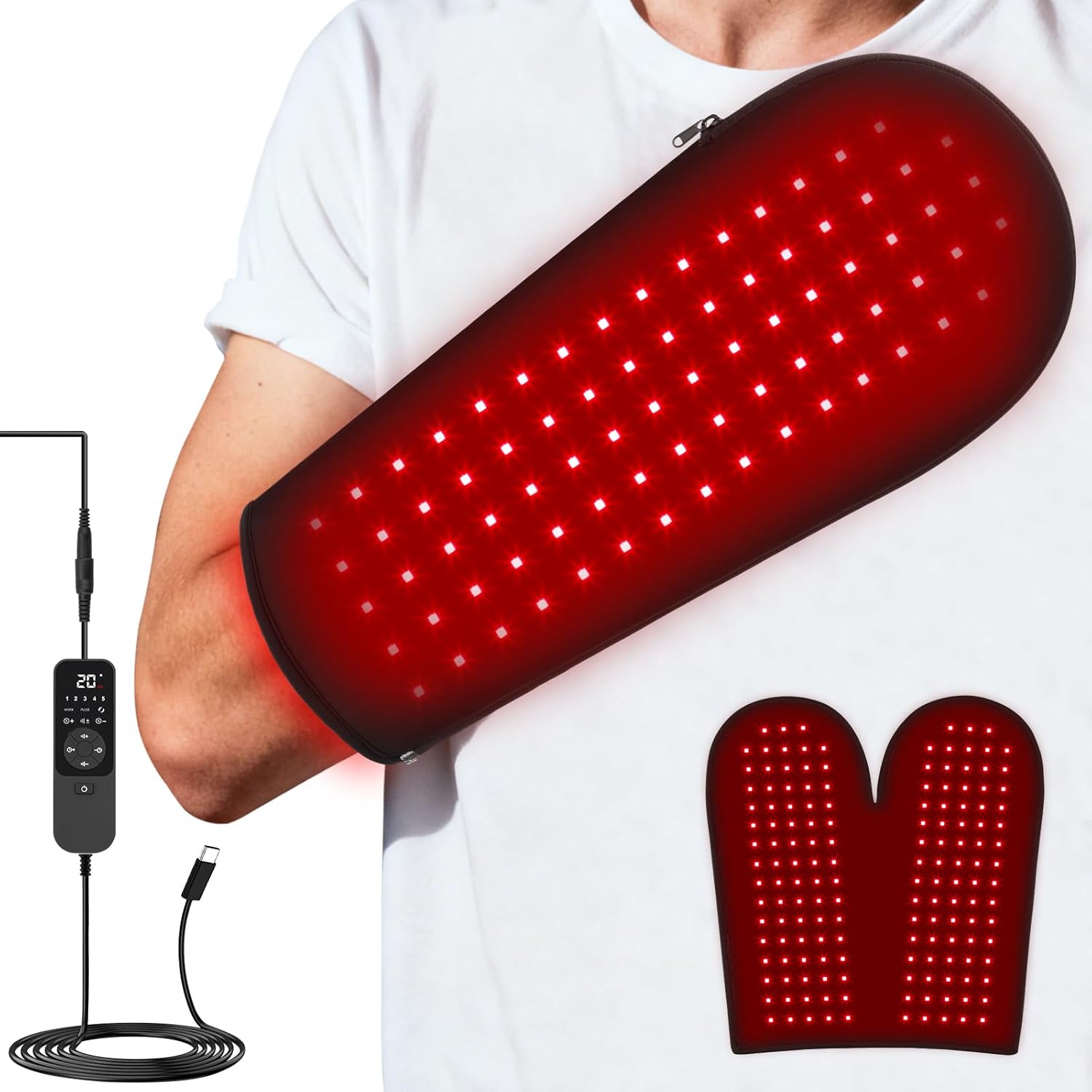 xx Large 156 LED Red-Light-Therapy Gloves for Hand and Wrist, Infrared Heating Pad Therapy Devices for Body/Back/Thign Relax, Timer, 660nm & 850nm, 6.6FT Cord, 6.6"x16.3"