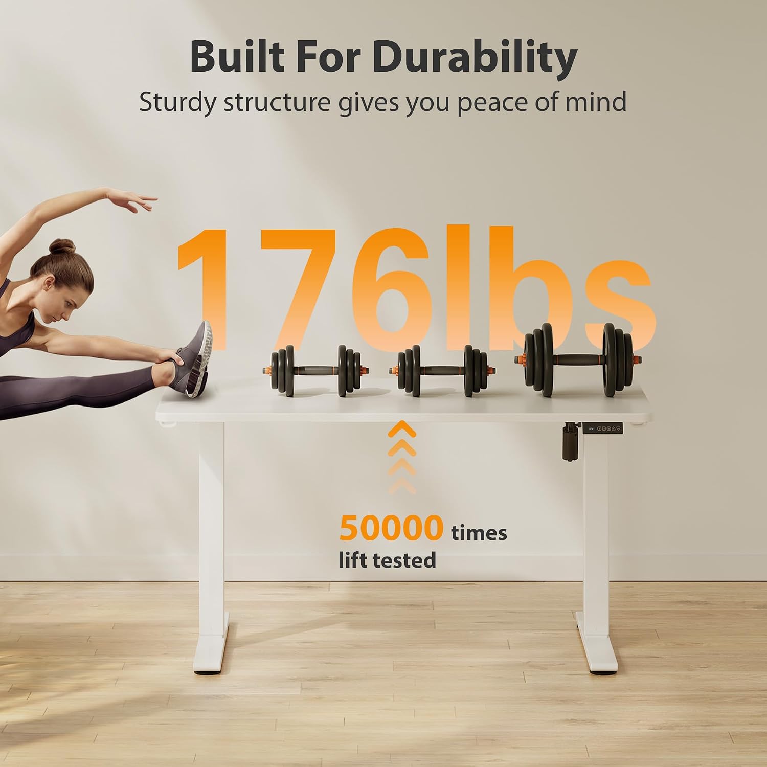  Standing Desk, 48x24 Inches Sit Stand Home Office Desk, Electric Stand up Desk, Adjustable Desk with Splice Board, White Frame/White Top thumbnail