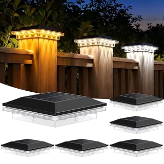 4x4 Solar Post Cap Lights, 6 Pack Black Solar Post Cap Lights | 10-12 Hours of Illumination with 3 Lighting Modes, IP65 Waterproof, Outdoor, for Fence, Deck, Patio, Yard, Porch - Amazon product rated Grade A