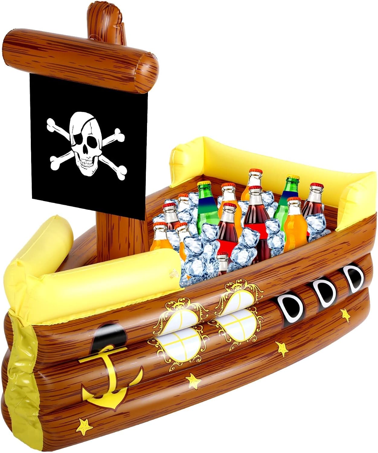 Zhanmai Halloween Inflatable Pirate Ship Drink Cooler Inflatable Serving Bar Food Container for Summer Halloween Pirate Birthday Party Favor Supplies Decorations(Yellow,Funny) as pictures shown Funny