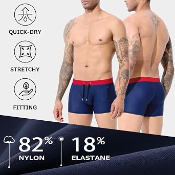 Arjen Kroos Mens Swim Trunks Briefs Bathing Suit Board Shorts Swimwear | Beach Square Leg Drawstring Swim Briefs with Zipper Pocket