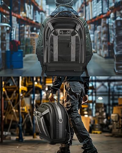 Miniatura 9 de Mochila de herramientas con compartimento para laptop, bolsa de herramientas completamente abierta, bolsas de herramientas Hvac, mochila de trabajo