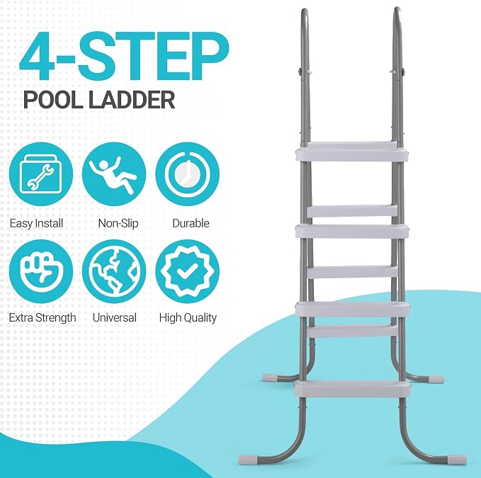 Escalera de piscina de 4 peldaños con marco de acero miniatura 6