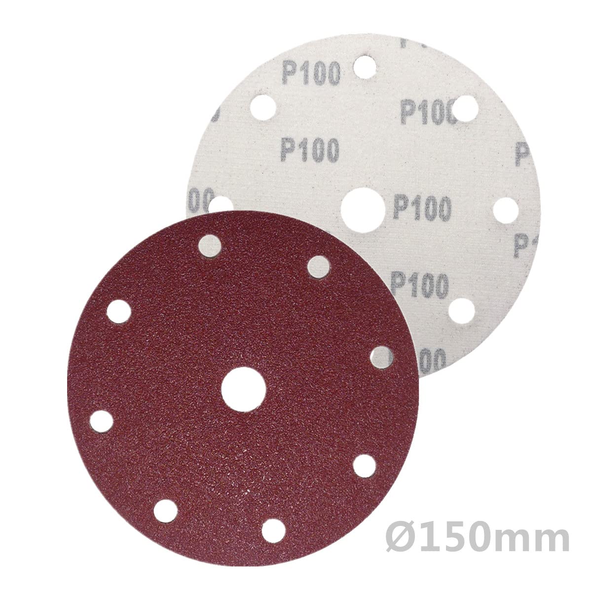 Discos de lija excéntricos (25 unidades, 150 mm de diámetro, 9 agujeros, grano P100)