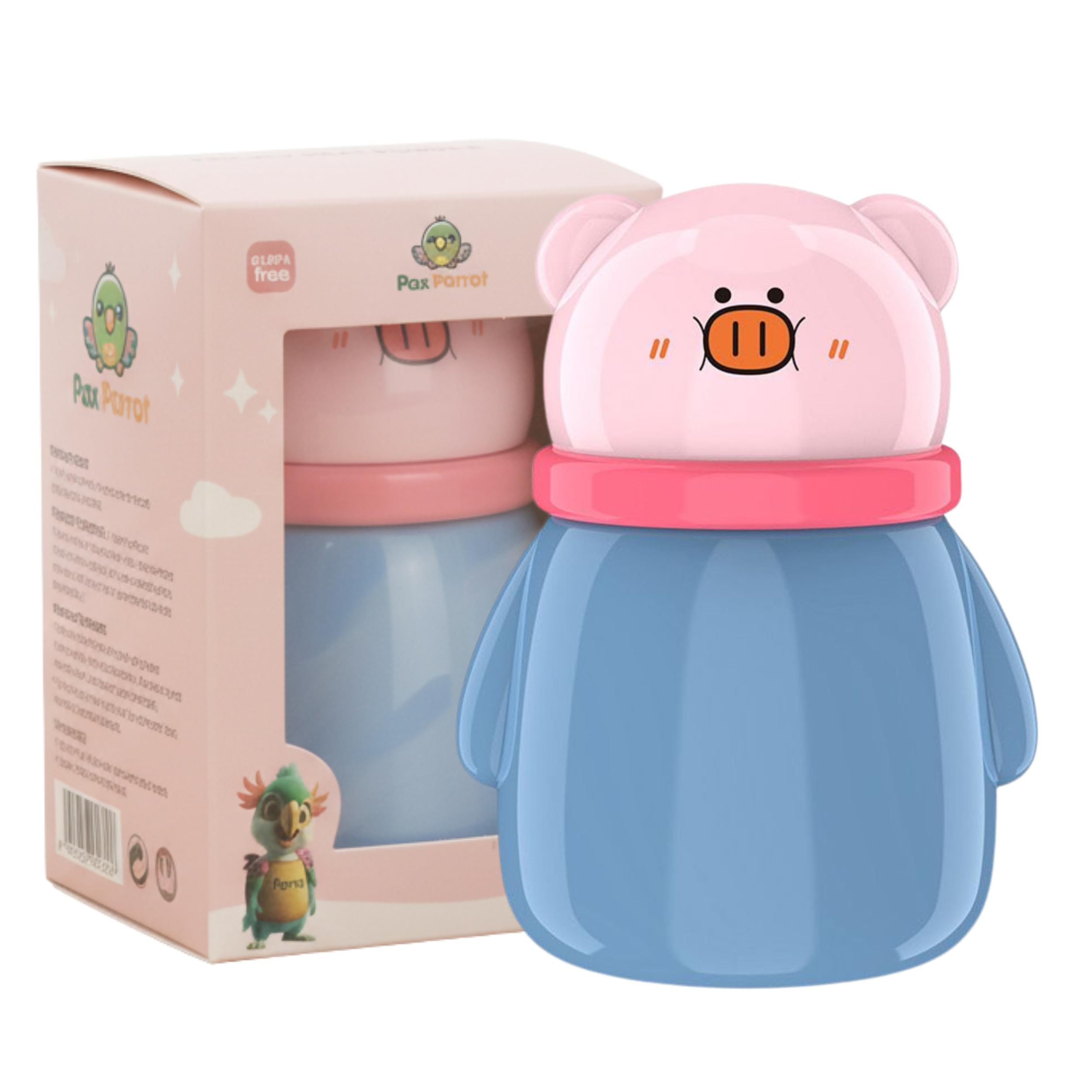 Pax Parrot Baby Powder Puff Box – Bear Design | 4 Pax Parrot Characters Stickers for Baby | Refillable Dispenser with Soft Applicator for Newborns & Infants | Compact & Travel-Friendly Container (Pig Powder Puff)