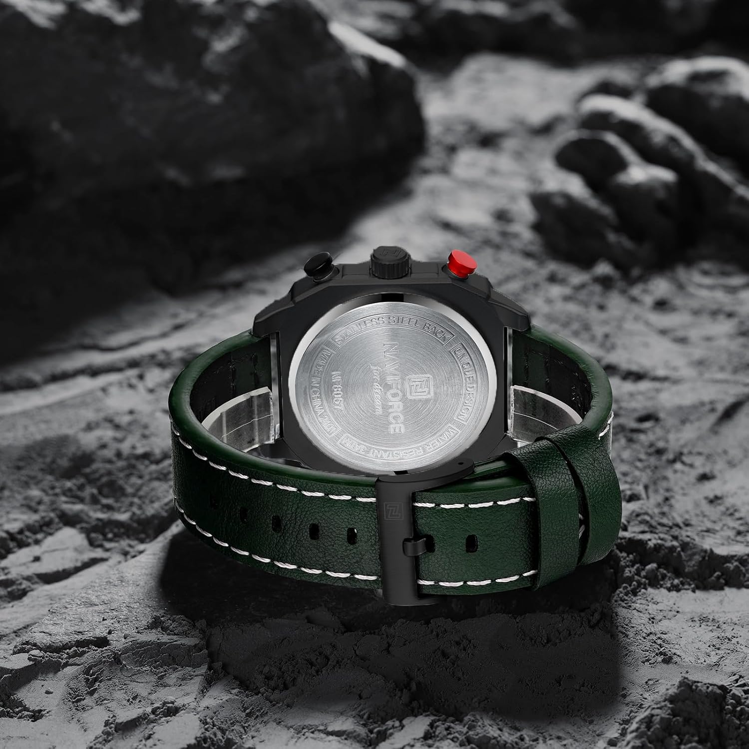 NAVIFORCE Men's Fashion Sport Watches Military Square Big Face Waterproof Chronograph Wristwatch with Luminous Hands,Leather Strap - Image 4