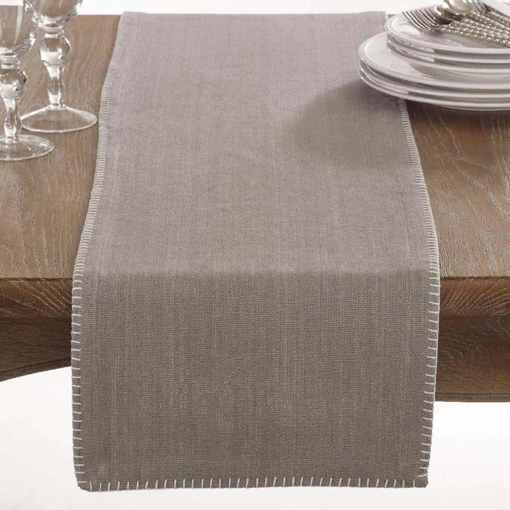 Fennco Styles Celena Collection Contemporary Whip Stitched 100% Pure Cotton Table Runner, 5 Colors - Grey 13"x72" Table Runner