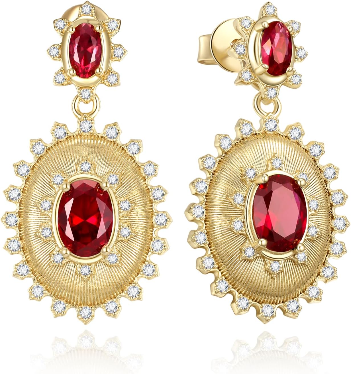 Vintage Birthstone Earrings for Women, Gold Plated Sterling Silver Oval Cut Gemstone Drop Dangle Earrings, Elegant Fine Jewelry Birthday Anniversary Christmas Gift for Mom Wife Her