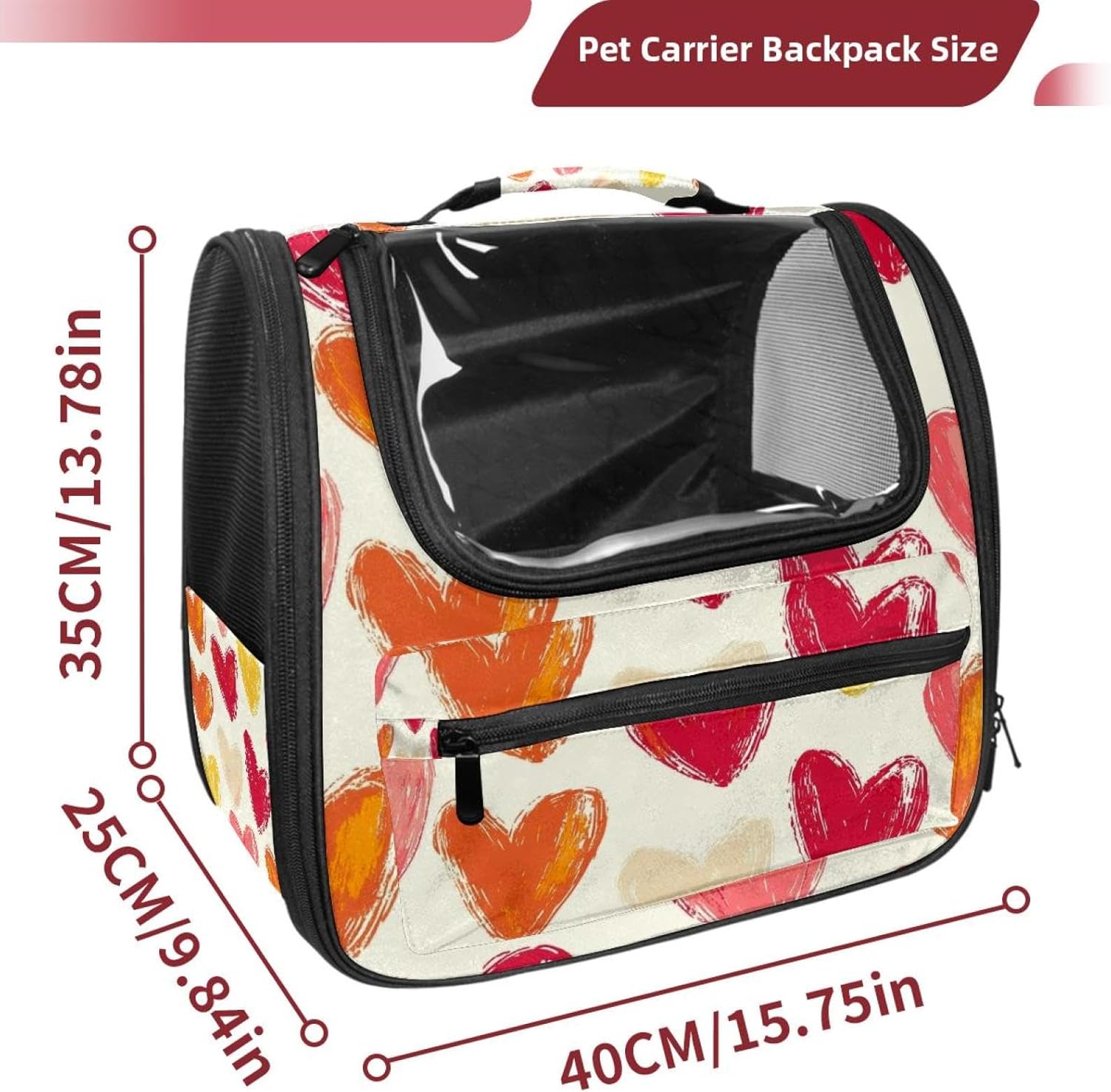 Heart Pattern (1) Pet Carrier Airline Approved Soft Sided Portable Cozy Travel Pet Bag, Car Seat Safe Carrier for Cats and Dogs