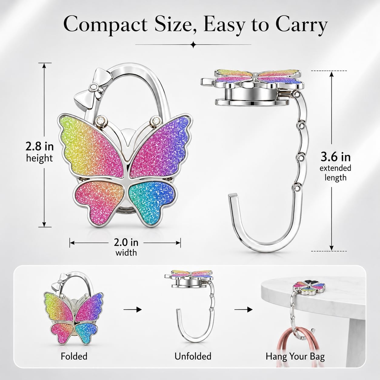 Purse Hook for Table, 2 Pack Foldable Handbag Hooks, Butterfly Clover image 4