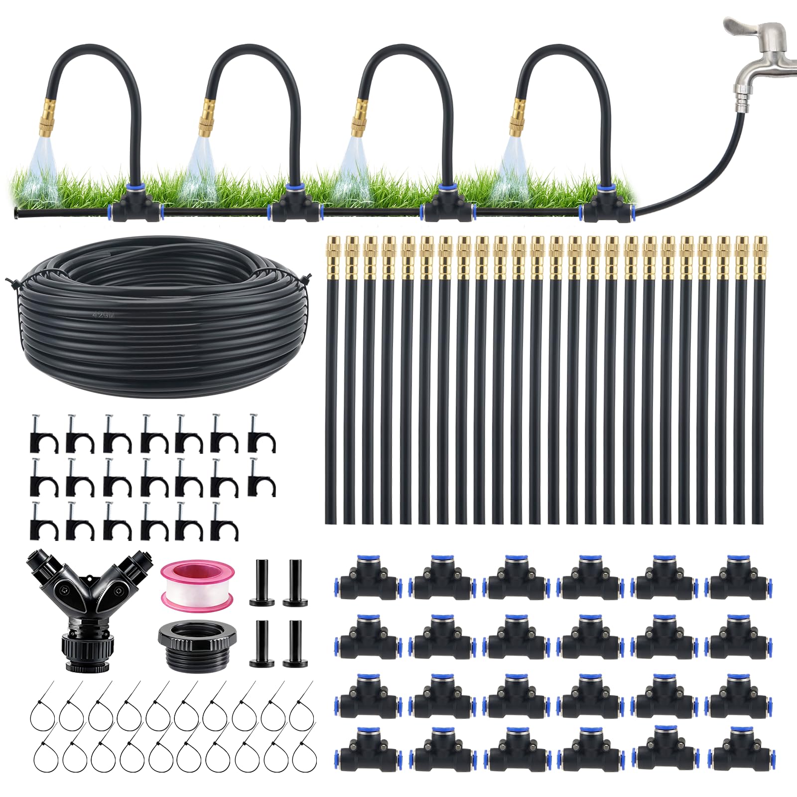 Kit sistema riego jardín 30 m, riego por goteo con 24 boquillas pulverizadoras, riego 360° alrededor, ajuste preciso de niebla de agua, sistema riego para huerto, invernadero, balcón, jardín