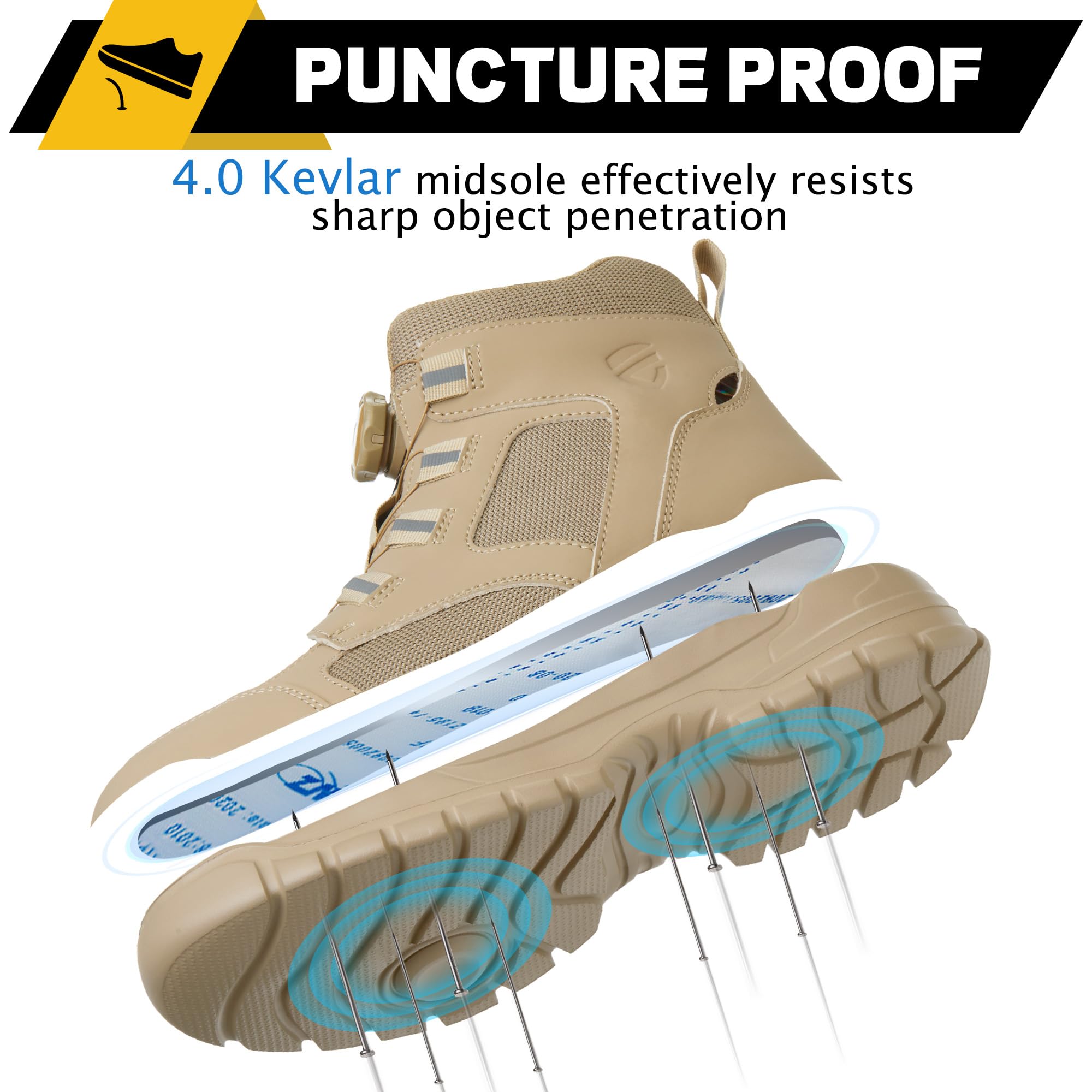Bottes de travail respirantes sans dentelle avec embout en acier pour homme et femme | Bottes de sécurité légères Chaussures de construction