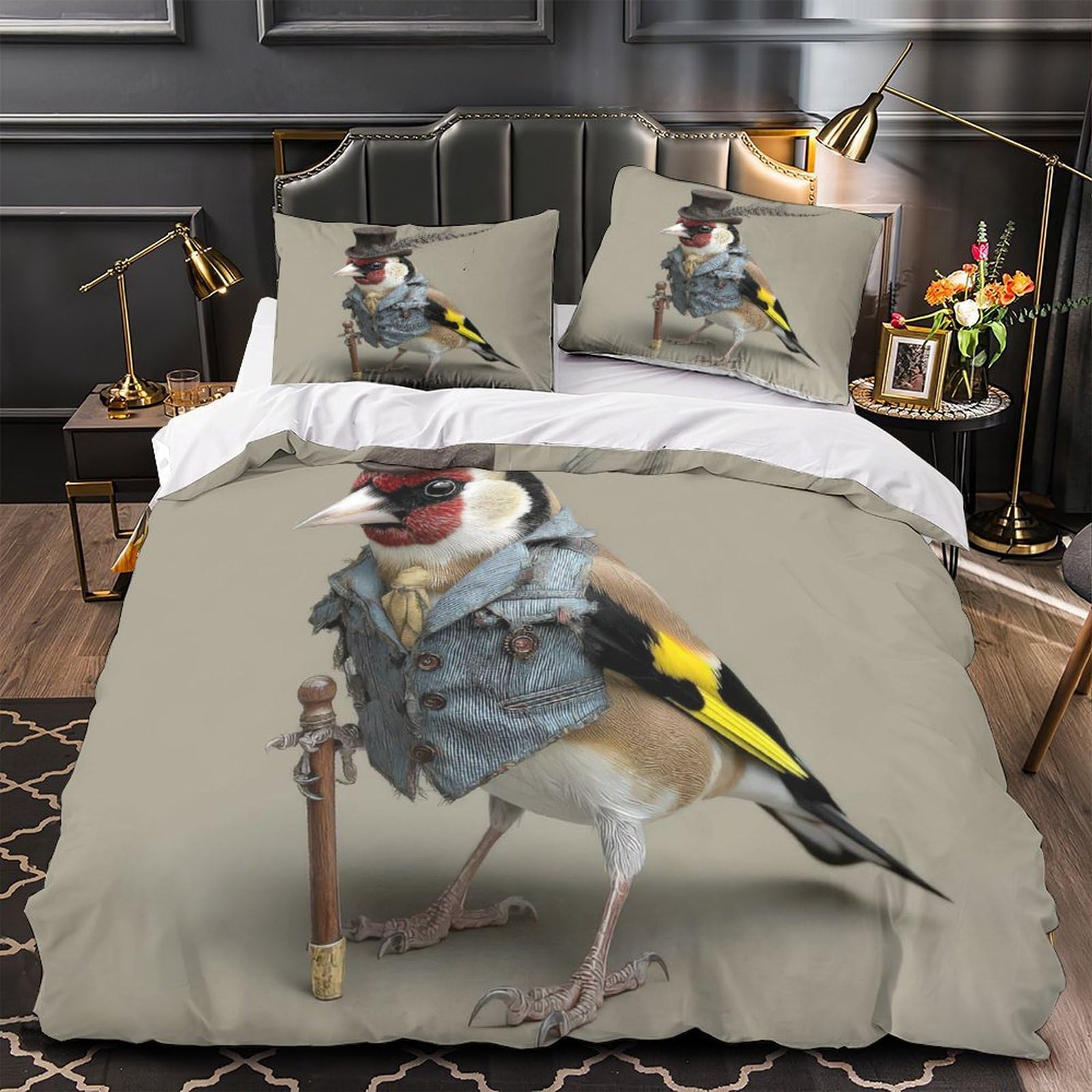 Housse de couette oiseau vintage pour chambre adolescent lit simple 140x200