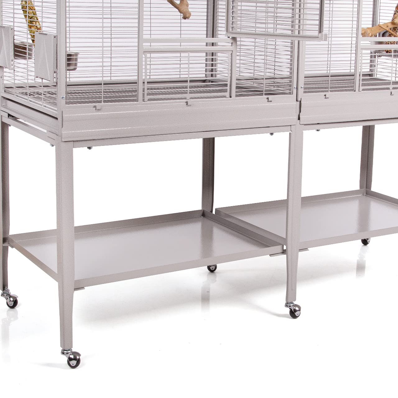 Premium Vogelkäfig New Madeira Double für Finken, Sittiche, 6 Lenkrollen, 4 Edelstahlnäpfe, AVILON Pulverbeschichtet, (Madeira Single + Anbaukit) | ca. 165 x 56 x 158cm