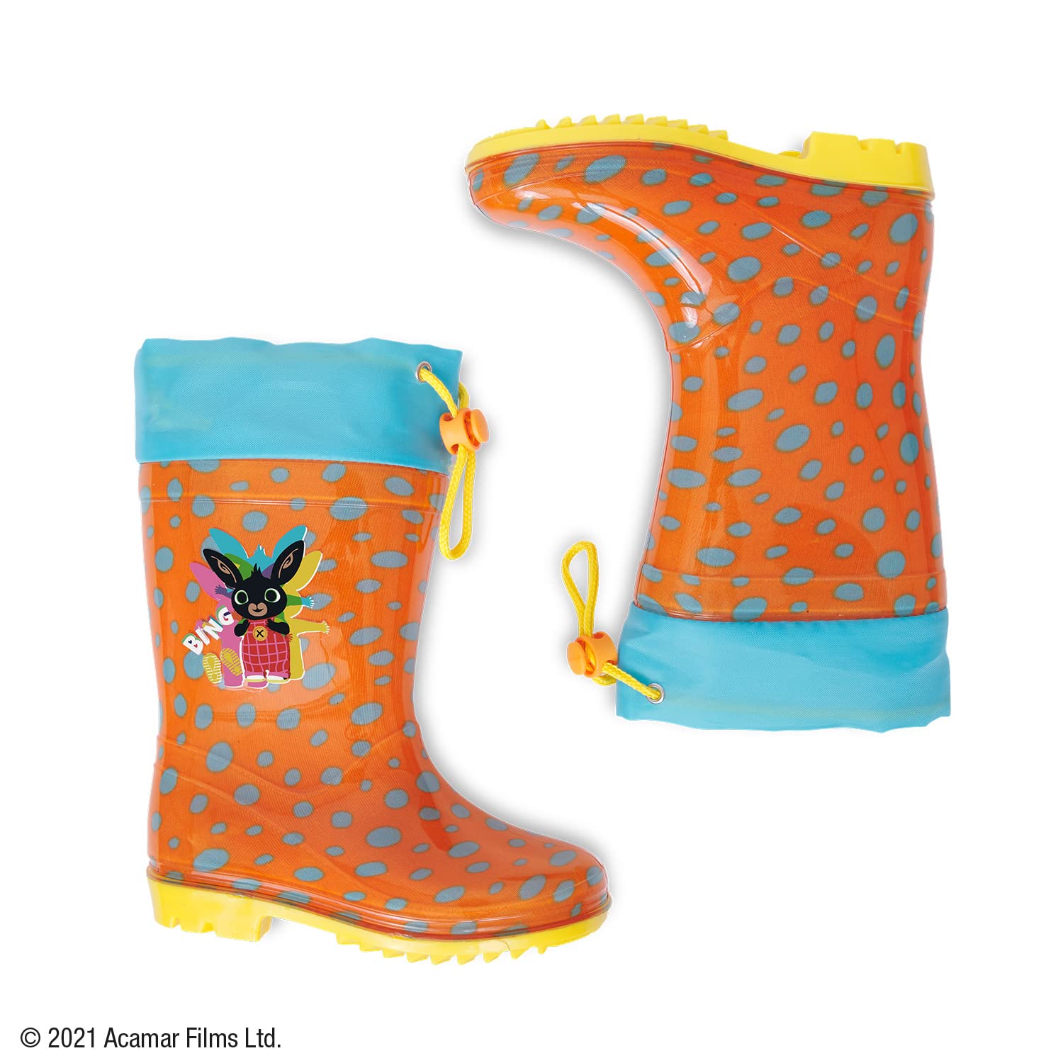 PERLETTI Stivaletti Pioggia Bambino Bambina Bing - Stivali Impermeabili Coniglietto Nero con Suola Antiscivolo Arancio - Galosce Bambini Antipioggia Colorati Arancio Giallo Azzurro