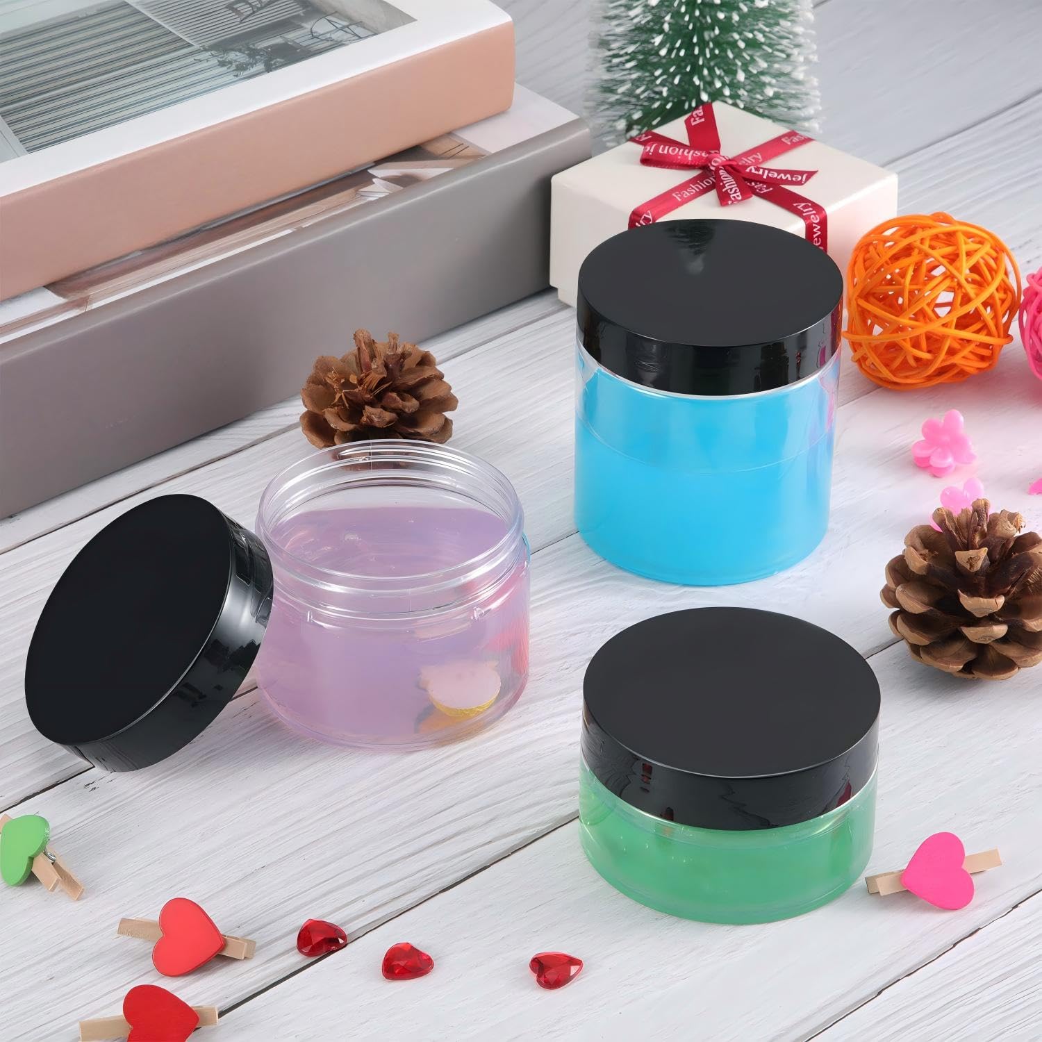 Amazon | 24個パック 透明プラスチックラウンドストレージジャー 広口