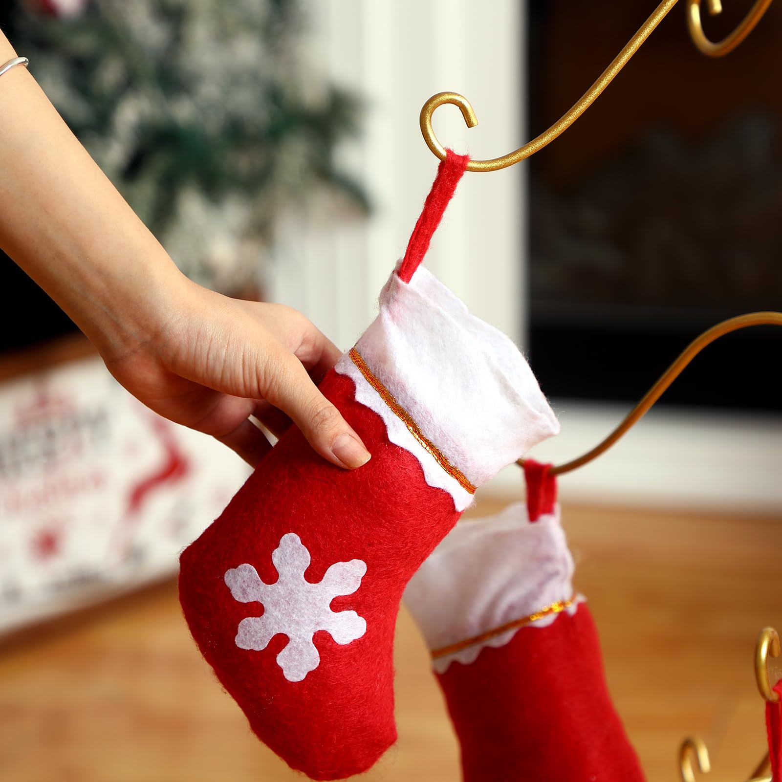 Blulu Support de sapin de Noël en métal de 99 cm avec crochet à suspendre pour décoration de Noël, vacances, fournitures de fête (doré)